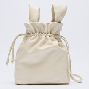 ZARA Leather Crossbody Bucket Bag Ivory Cream